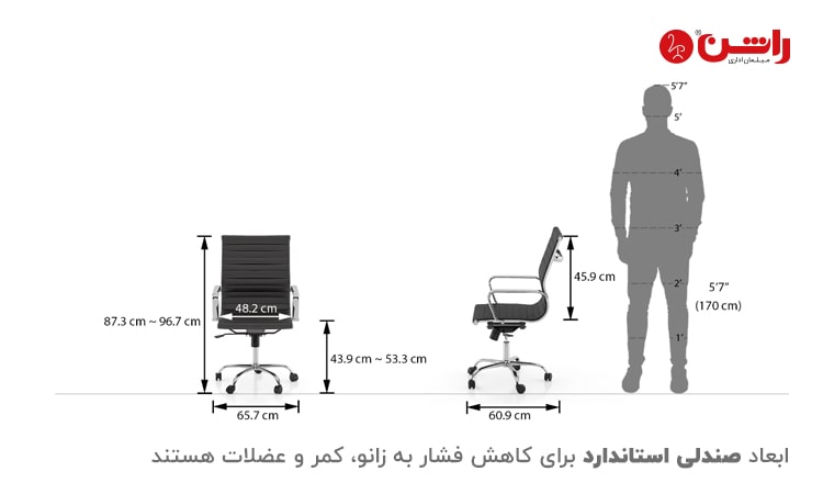 ابعاد صندلی استاندار برای کاهش فشار به زانو، کمر و عضلات هستند